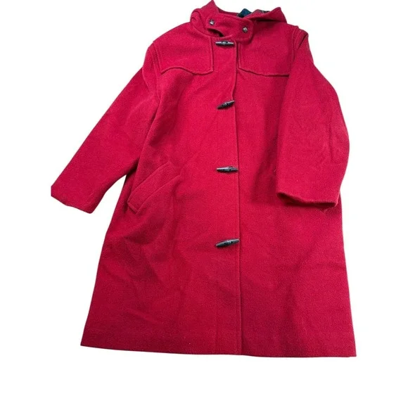 Red Hooded Women's Wool Coat - Picture 2 of 9